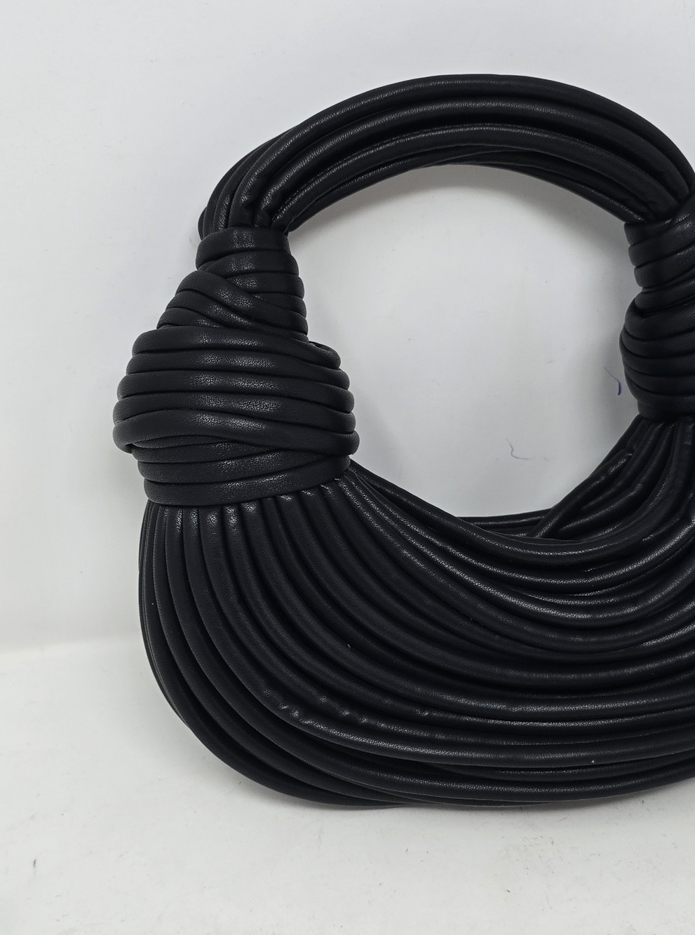 Tiffany & Fred Paris women black smooth leather string bag clutch boho, chic - Picture 3 of 7